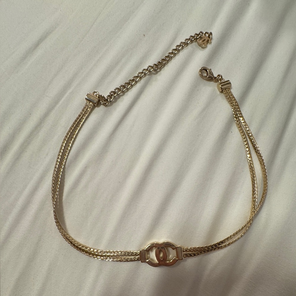 CHANEL Gold Logo Chain Necklace